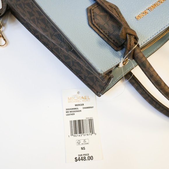 Michael Kors Mercer Medium Messenger Crossbody Bag MK Brown Blue - Picture 13 of 13